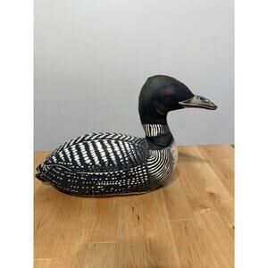 Loon Stuffed Duck Plush Bird Fabric Decoy Decor White Black Vintage 10”